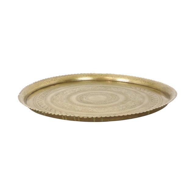 Large Oriental Brass Serving Tray with Floral and Geometric Pattern, 1920s For Sale - Image 3 of 18