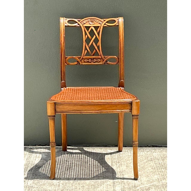 Hollywood Regency Vintage Hand Carved Cane Side Chair For Sale - Image 3 of 12