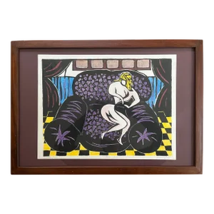 Vintage Woodblock Print "Love Seat" Artist Proof