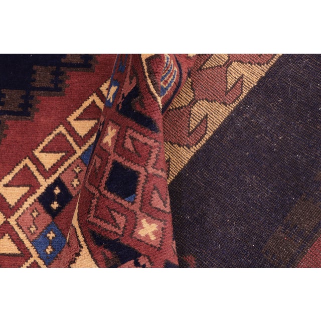 Textile Rustic Kargahi 1980's Blue/Gold Wool Rug - 6'3'' X 9'6'' For Sale - Image 7 of 9