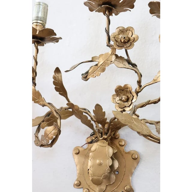 Vintage Sconces in Gilded Iron, 1980s, Set of 3 For Sale - Image 9 of 14