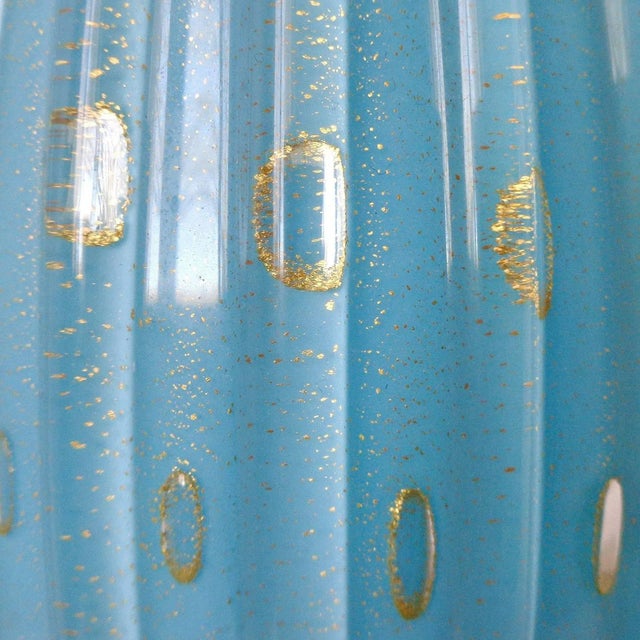 Mid-Century Modern Vintage Murano Barbini Sky Blue Gold Flecks Bubbles Italian Art Glass 1950s Mid Century Bottle Decanter For Sale - Image 3 of 6