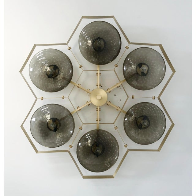 Fabio Ltd 21st Century Hive Satin Brass Smoky Bubbles Murano Flush Mount by Fabio LTD For Sale - Image 4 of 9
