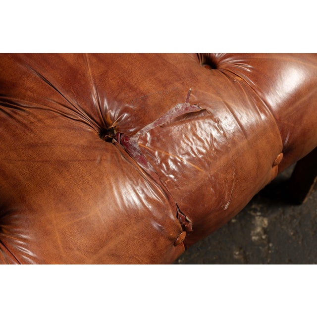 Mid 20th Century Tufted Vinyl Chesterfield Wingback Armchair in Brown For Sale - Image 9 of 17