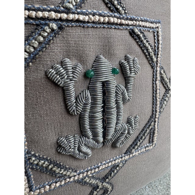 Vintage Embroidered Jean Francois Lesage Pillow With Frog, Paris For Sale In New York - Image 6 of 10