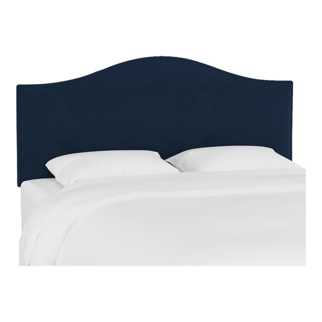 Full Camelback Headboard in Velvet Ink For Sale