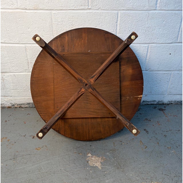 Wood Brutalist Mid-Century Round Walnut Side Table Attributed to Broyhill Brasilia For Sale - Image 7 of 14