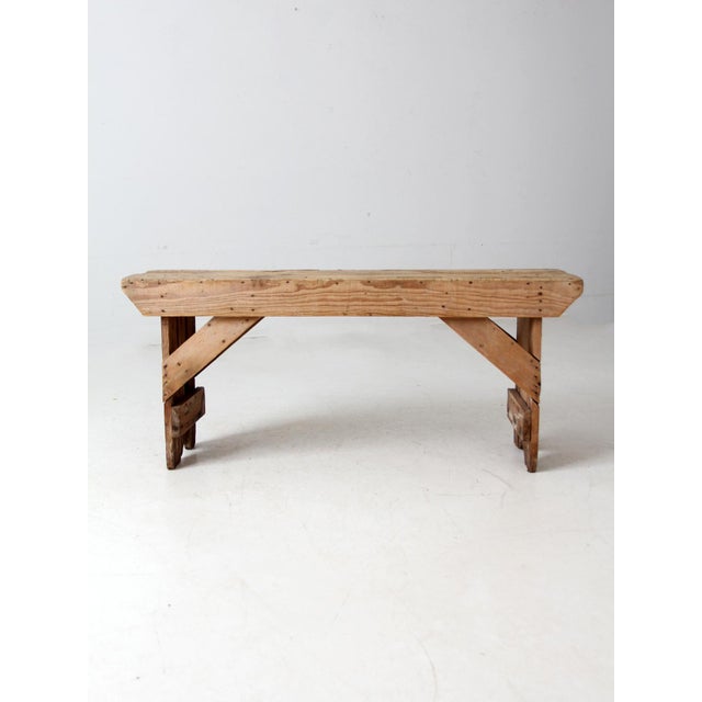 Farmhouse Antique Wood Farmhouse Bench For Sale - Image 3 of 12