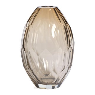 Nixie Hand Cut Taupe Glass Vase, Tall For Sale