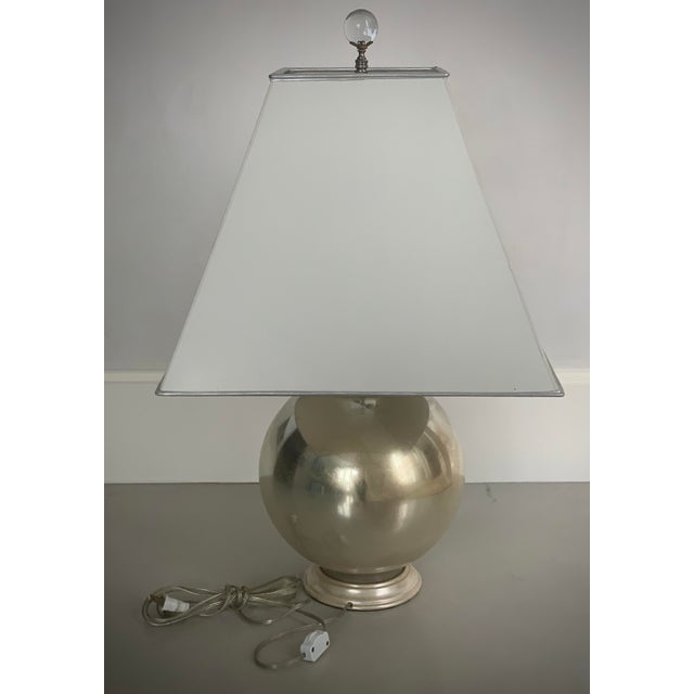Mid-Century Modern Vintage Hollywood Regency Mercury Glass Globe Table Lamp With Brass Double Sockets For Sale - Image 3 of 9