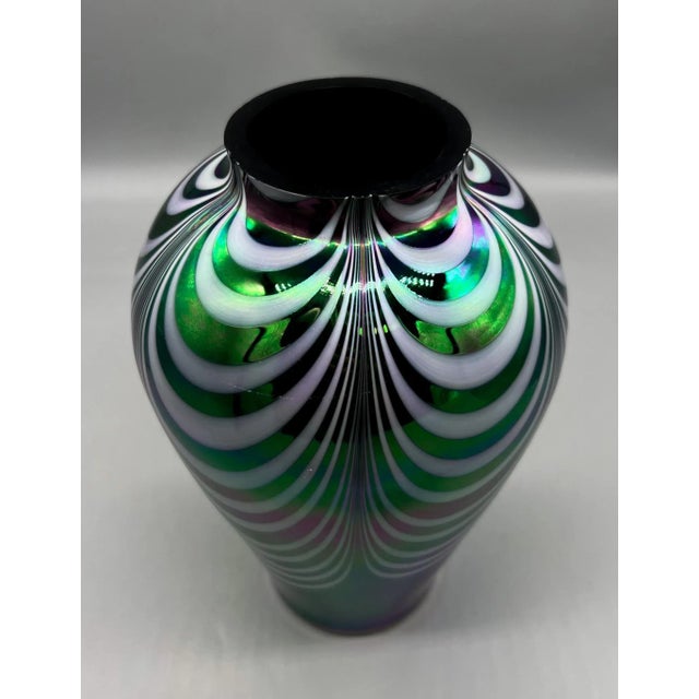 Glass Vintage Iridescent Pulled-Feather Art Glass Vase— Mt. St. Helens / Pacific Northwest Studio (Attributed) — Mid-Century Modern/ Hollywood Regency/ Glam For Sale - Image 7 of 12