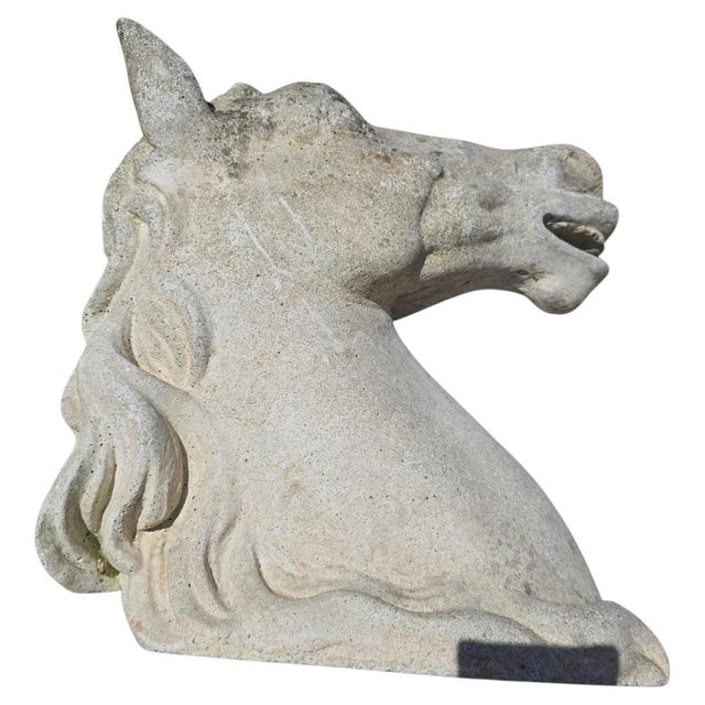 Gray Horse Head Sculpture in Reconstituted Stone, 1990s For Sale - Image 8 of 8