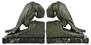 Art Deco Parrot Bookends by Georges Van De Voorde, France, 1930s, Set of 2