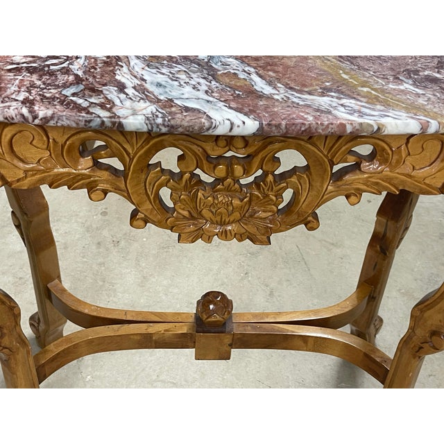 Vintage Italian Rococo Revival Hand-Carved Marble Console Table For Sale In San Antonio - Image 6 of 8