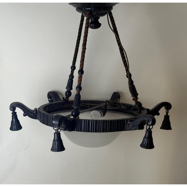 Art Deco Frosted Milk Glass Chandelier, Germany, 1930s For Sale - Image 6 of 15