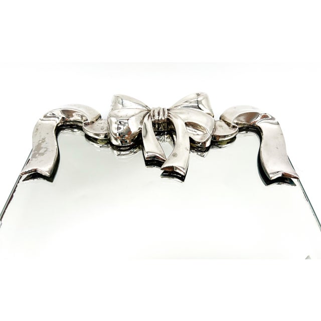 1980s Godinger Silver-Plated Bow & Ribbon Mirrored Vanity Tray — Hollywood Regency / Traditional / Shabby Chic For Sale - Image 9 of 18