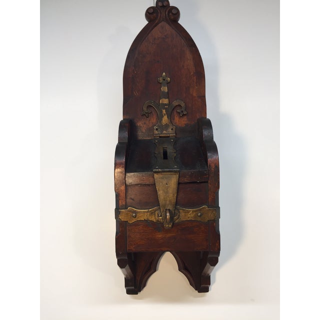 Antique Gothic Trefoil Walnut Donation Box With Lockable Swing Lid For Sale - Image 18 of 18
