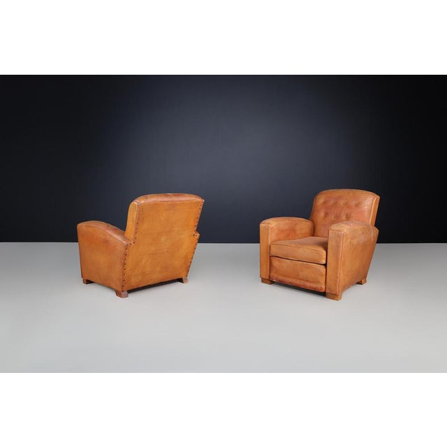 Art Deco Patinated Leather Lounge Chair, France, 1940 For Sale - Image 4 of 10