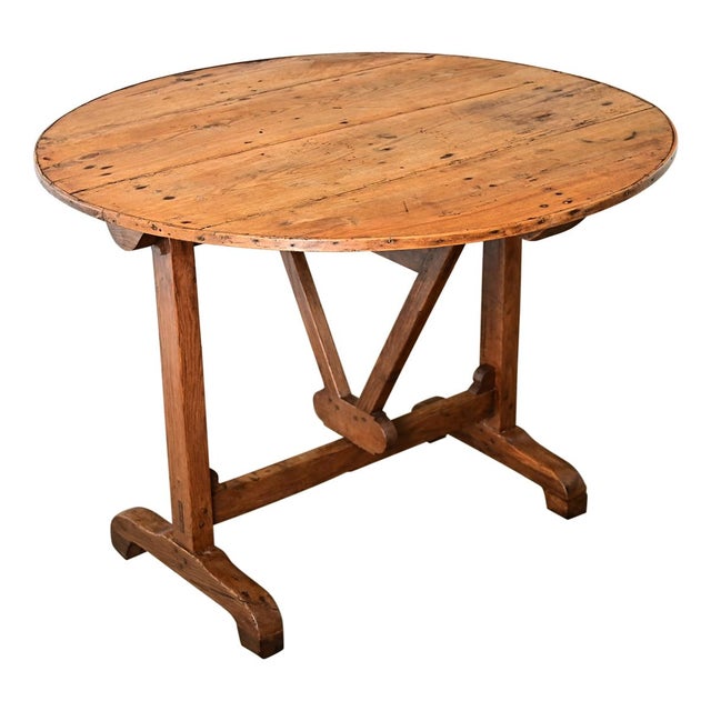 French 19th Century Round Oak Tilting Vendange Table For Sale - Image 4 of 12