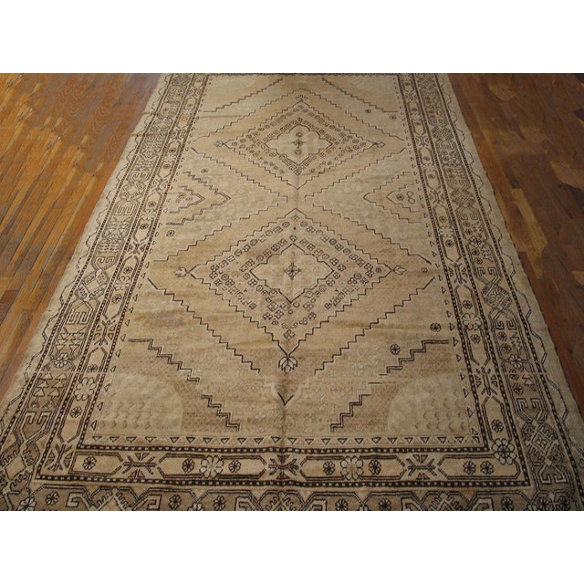 Textile 1930s Tan Camel Geometric Antique Central Asian Khotan Rug 6'4" X 12' Knotted Wool Carpet For Sale - Image 7 of 7
