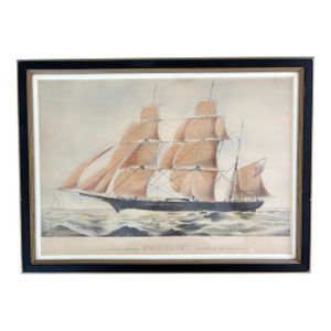 Currier & Ives “The Celebrated Clipper Bark Grapeshot Belonging to Geo. Law Esq. n.y.” Hand Colored 1855 Lithograph in Original Frame