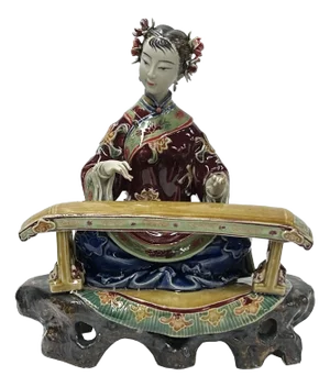 Chinese Porcelain Qing Style Dressing Zither Lady Figure