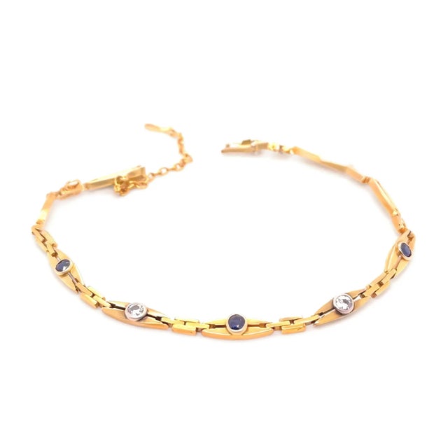 Contemporary 14ct Yellow Gold Sapphire and Diamond Bracelet 0.69ct 9.83g For Sale - Image 3 of 7