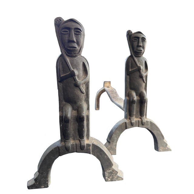 Black Art Deco Expressionist Bronze Andirons by Anton Prinner, 1940, Set of 2 For Sale - Image 8 of 8