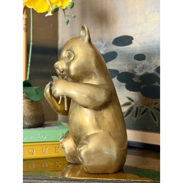 Mid 20th Century Vintage Brass Bronze Lucky Bamboo Panda Statue Sculpture Figure For Sale - Image 5 of 12