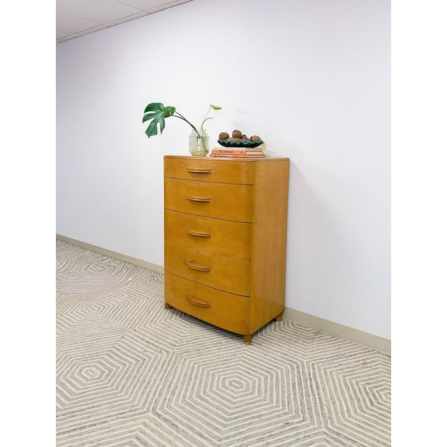Heywood Wakefield MCM Tallboy 5-Drawer Dresser Pre-Wwii Vintage 32" Wide For Sale - Image 13 of 18