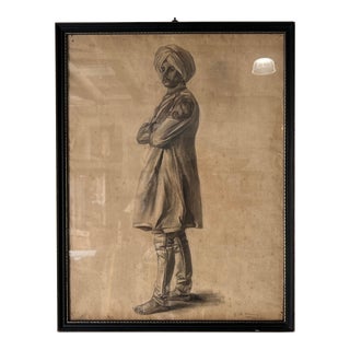1960's J. A. Yormig British Indian Portrait Pastel Drawing, Framed For Sale