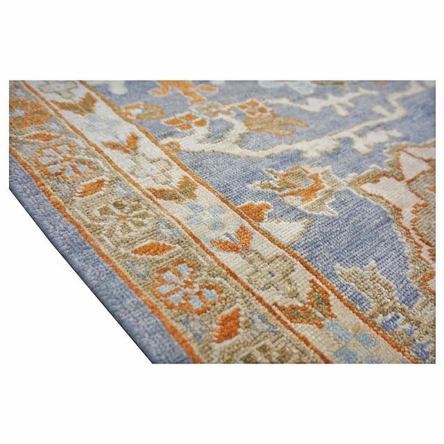 Indian Indian Wool Sultanabad Masters Square 6 x 6 Blue, Orange & Ivory Handmade Area Rugs: #1143145 For Sale - Image 3 of 12