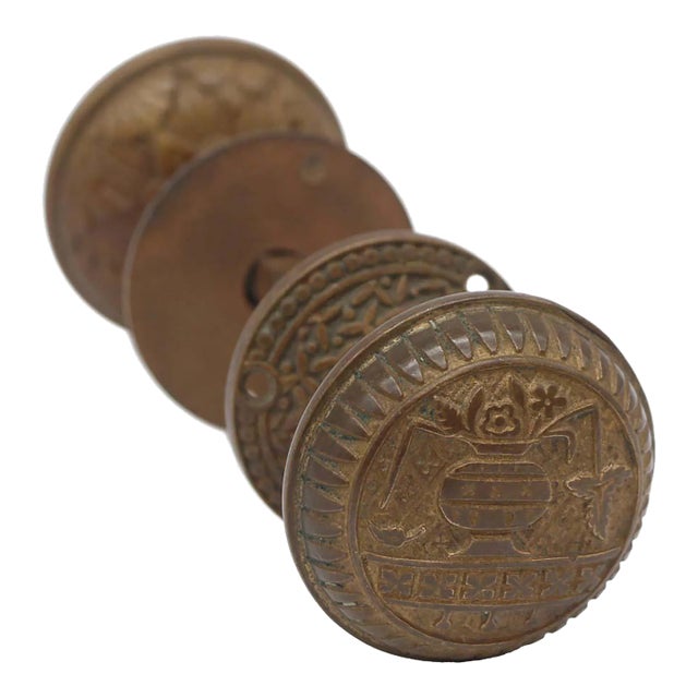 Antique Lockwood Bronze Broken Leaf Door Knob Set For Sale