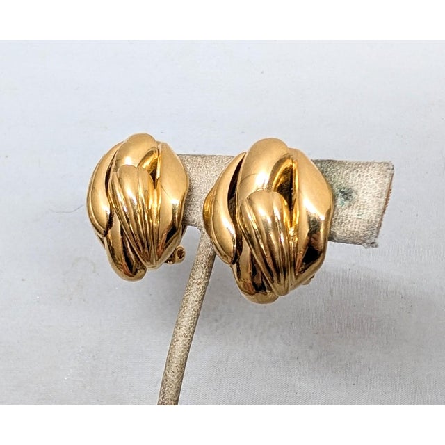 Modern Vintage Signed Givenchy Modernist Goldtone Clip Earrings-2 Pieces For Sale - Image 3 of 8