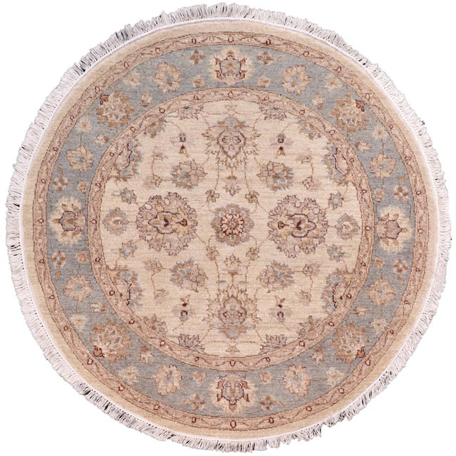 Boho Chic Ziegler Ivory/Gray Wool Runner Rug- 4'0'' X 4'1'' For Sale - Image 9 of 10