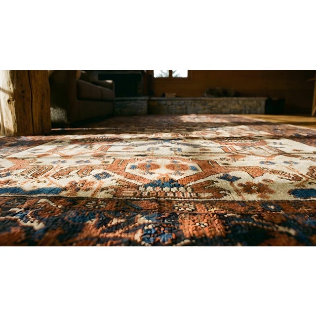 Breathtaking Antique Persian Bakshaiesh Rug on Ivory Background Color With Geometric Design For Sale - Image 14 of 15