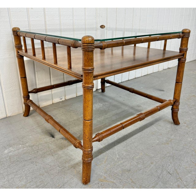 Vintage Faux Bamboo Glass Top Side Table For Sale - Image 4 of 6