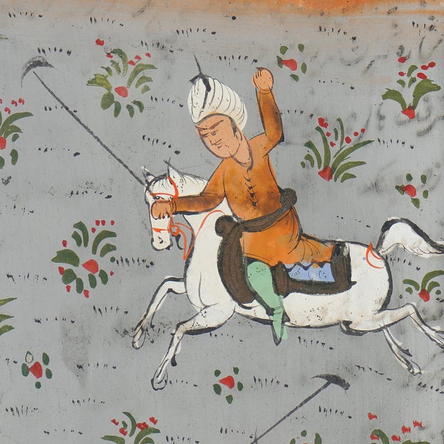 Sky Blue Pair of 19th Century Persian Miniature Paintings of Polo Players For Sale - Image 8 of 12