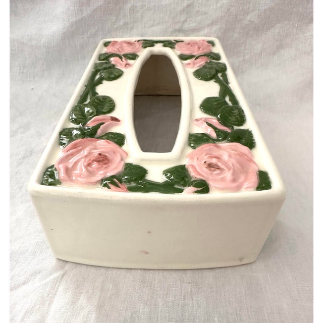 Mid-Century Modern Vintage 60's Ceramic Pink Rose Tissue Box Cover For Sale - Image 3 of 6