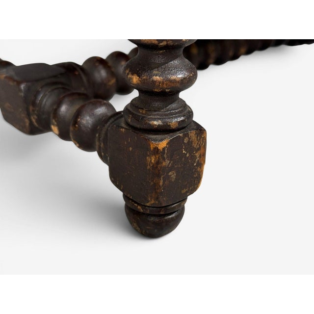 Baroque, Small Footstool, Leather, Turned Walnut, 19th C. For Sale - Image 12 of 12