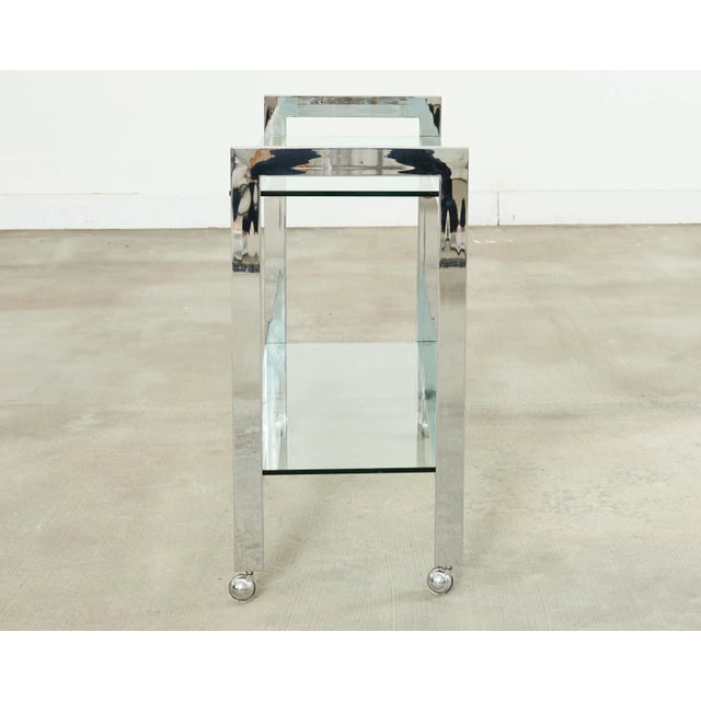 Milo Baughman Style Mid-Century Chrome Two Tier Bar Cart For Sale - Image 12 of 17