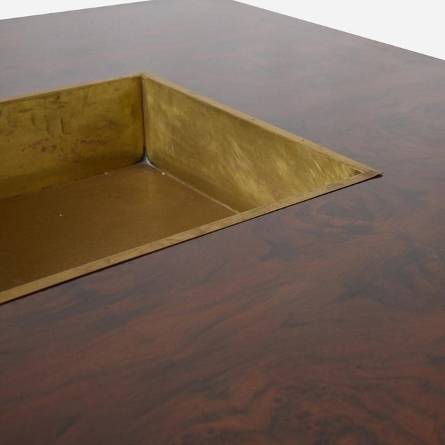 Square Alveo Coffee Table in Walnut Burlwood and Brass by Willy Rizzo for Sabot Design For Sale - Image 4 of 8