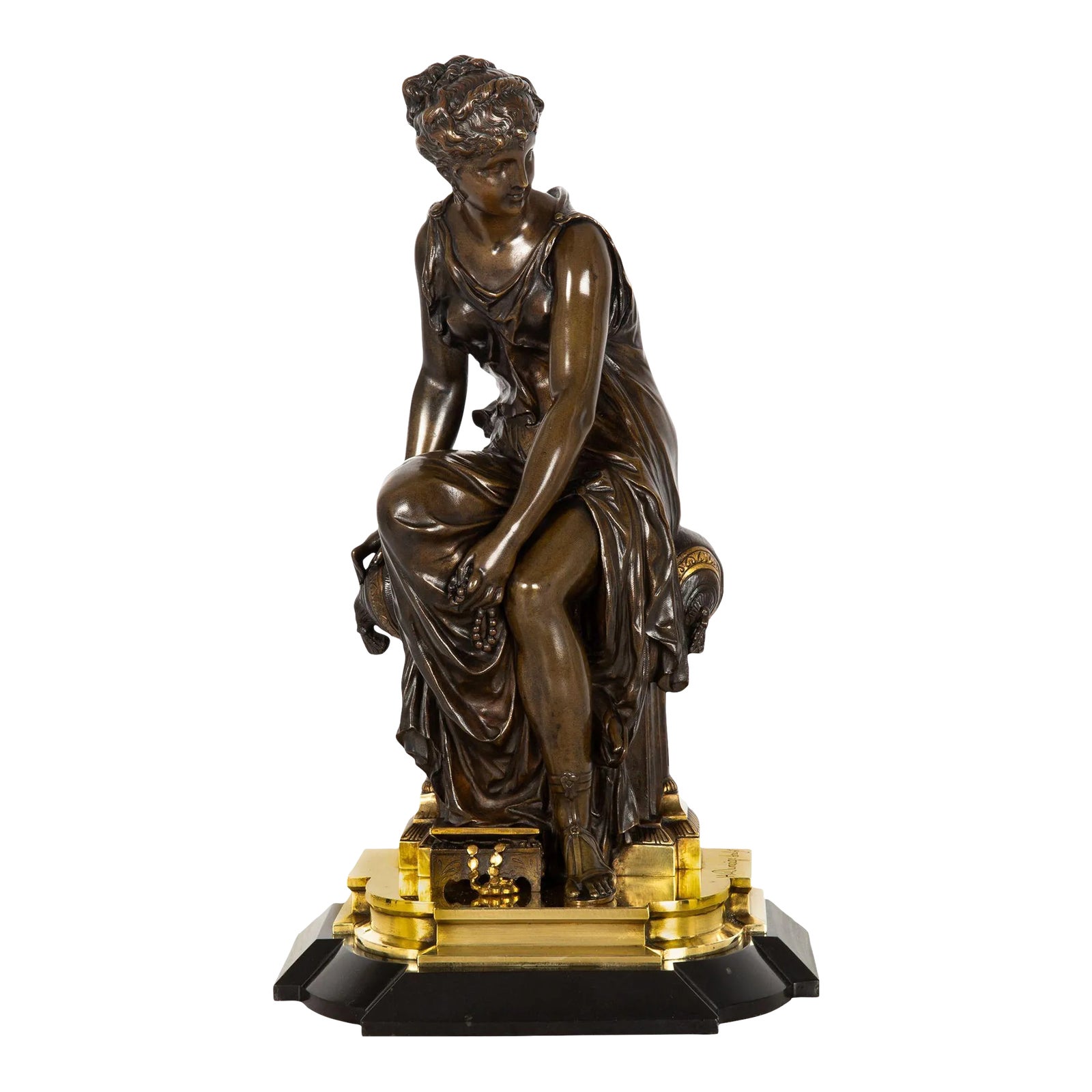 French Bronze Sculpture Seated Woman by EtienneHenri Dumaige Chairish