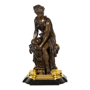 French Bronze Sculpture Seated Woman by Etienne-Henri Dumaige