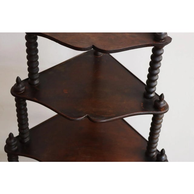 Brown Antique French Six-Tier Stained Mahogany Spool Form Corner Shelf / Etagere For Sale - Image 8 of 18