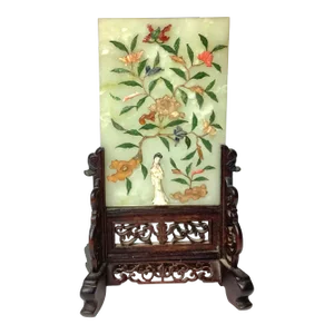 Early 20th Century Chinese Jade Table Screen on Rosewood Base