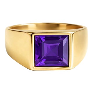 Amethyst Signet February Birthstone Ring for Men in 925 Sterling Silver Us 7 For Sale