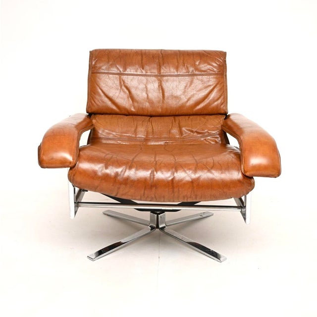 Mid-Century Modern Vintage Leather and Chrome Swivel Armchair from Pieff, 1970 For Sale - Image 3 of 11