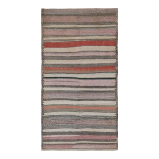 1950s Vintage Shahsavan Persian Kilim in Gray and Red Stripes, From Rug & Kilim For Sale