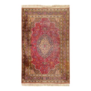 Vintage Kashmir Silk Kashan Rug 3' X 4'9'' For Sale